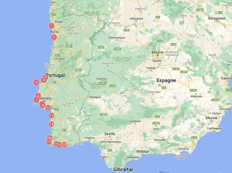 plus belles plages du Portugal - plan